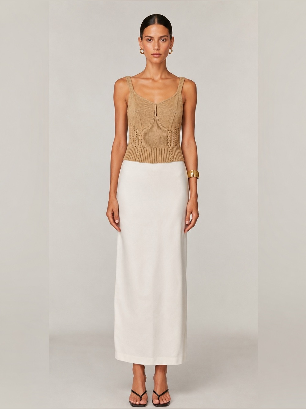 Jonathan Simkhai camel tan colored textured corset knit tank top. Medium